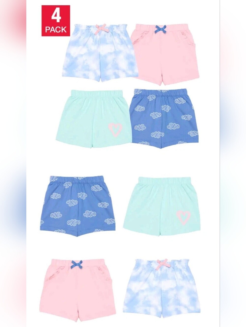 New!! Pekkle Kids' Girls 4-pack Short, Summer or Earth, Light Blue, Size 4T NWT!